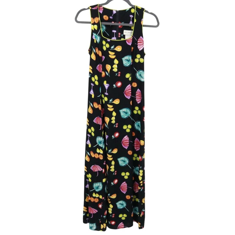 Jay Jacobs Cocktail‎ Print Dress Womens 8 Black Y2K Feminine Whimsical Vintage